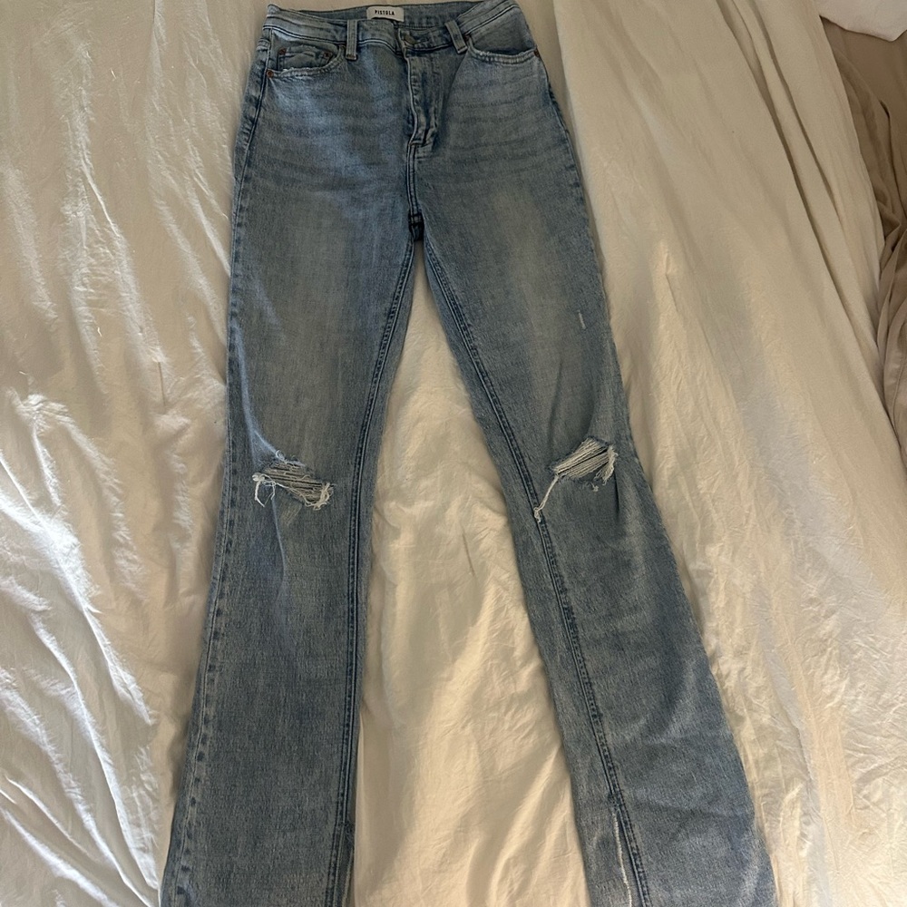 Pistola Light Blue Distressed Flare Jeans